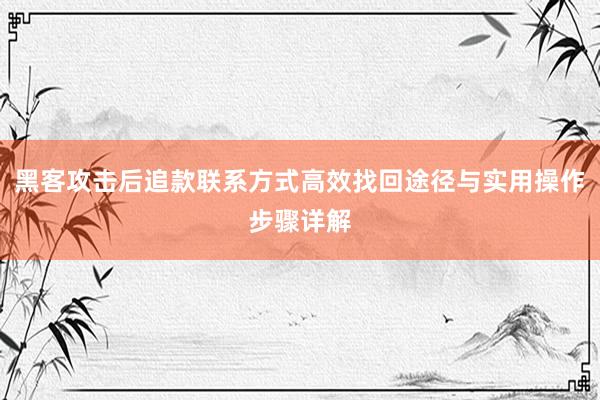 黑客攻击后追款联系方式高效找回途径与实用操作步骤详解
